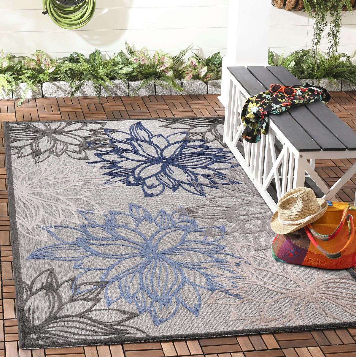 Sanat Outdoorteppich FLORAL grau B/L: ca. 120x170 cm FLORAL - grau (120,00/170,00cm) - Sanat