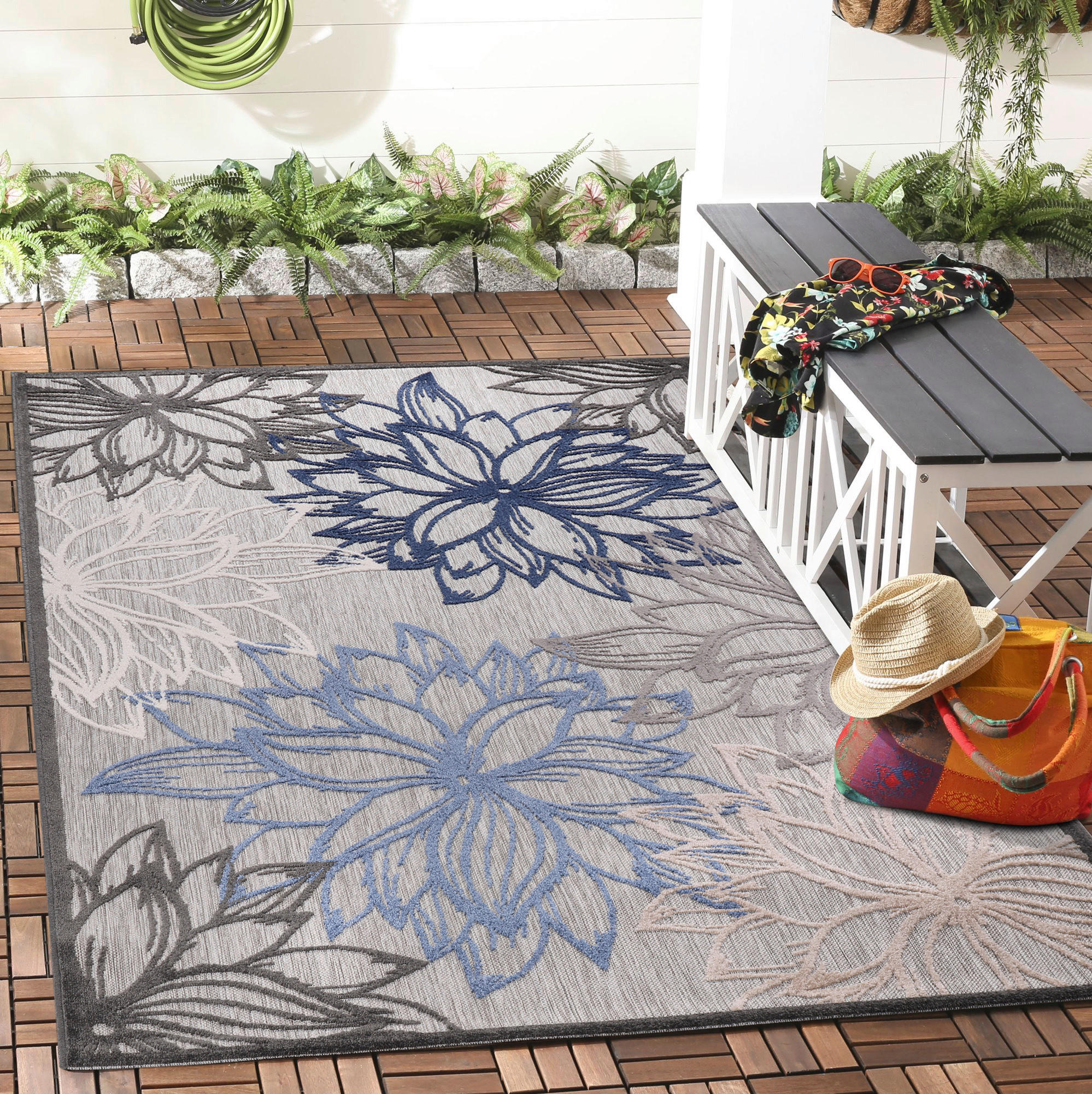 Thumbnail - Sanat Outdoorteppich FLORAL grau B/L: ca. 140x200 cm
