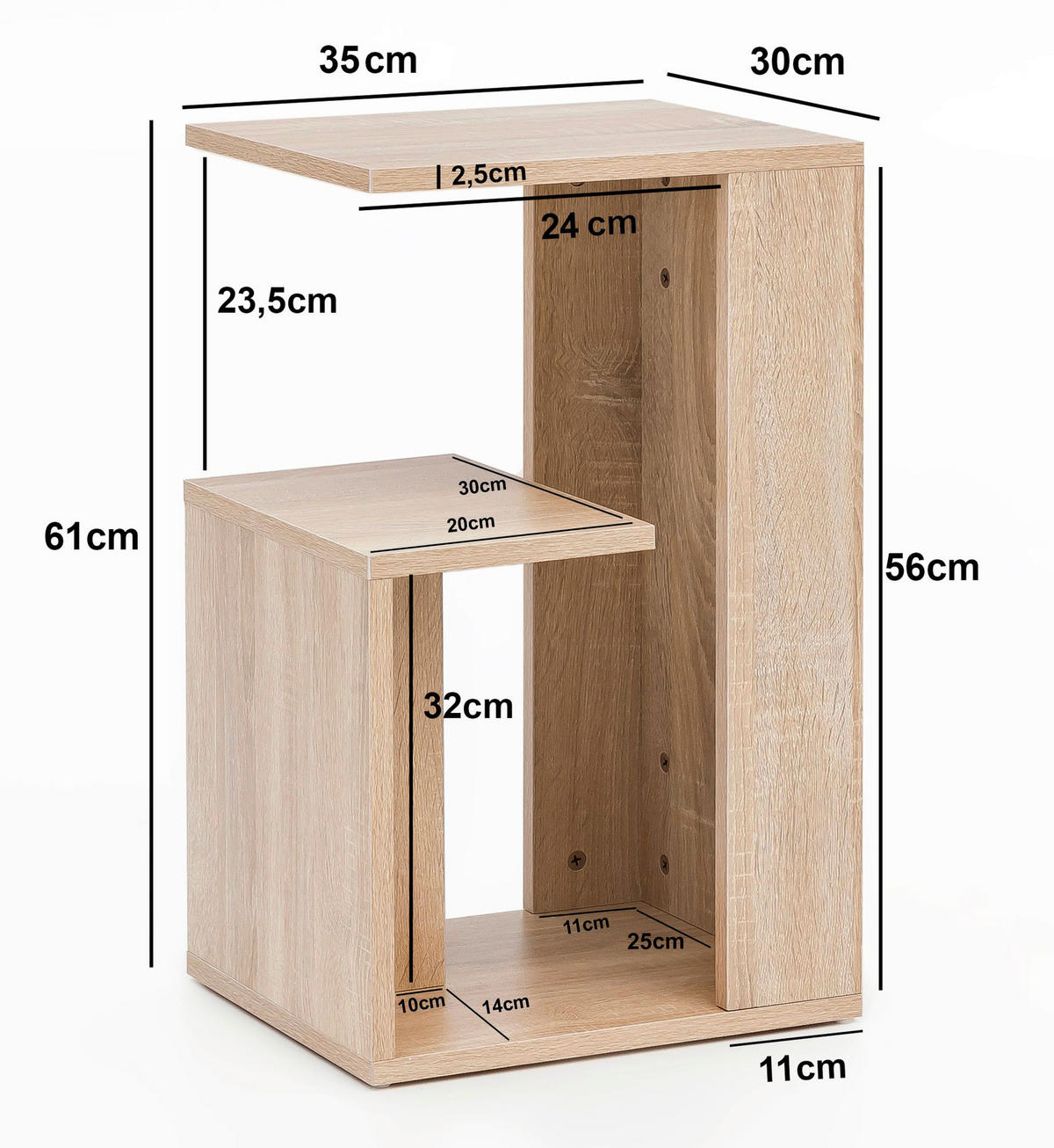 Regal Eiche Sonoma Nachbildung B/H/T: ca. 35x61x30 cm Regal - Eiche (35,00/61,00/30,00cm) - Wohnling