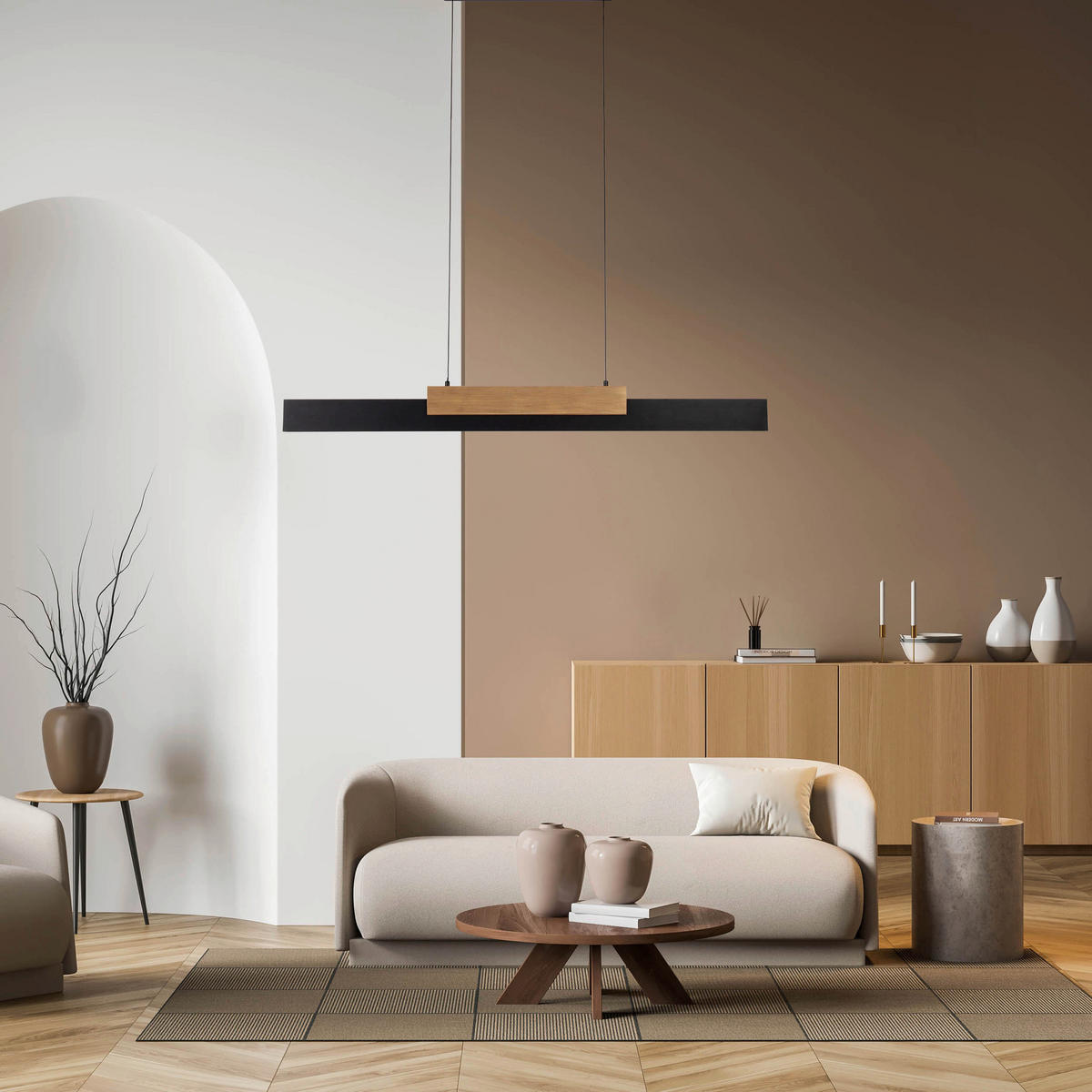 Näve Leuchten LED-Pendelleuchte braun Holz Metall B/H/T: ca. 120,5x150x6 cm WIEBKE - braun (120,50/150,00/6,00cm) - Näve Leuchten