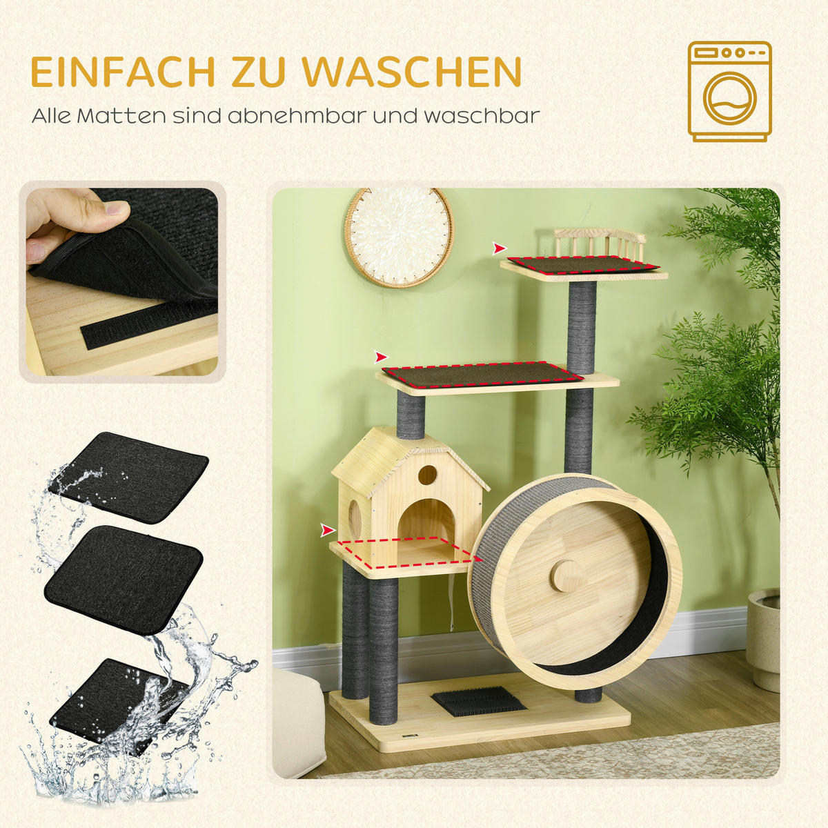 PawHut Kratzbaum natur Kiefer B/H/L: ca. 80x148x40 cm Kratzbaum - natur (40,00/80,00/148,00cm) - PawHut