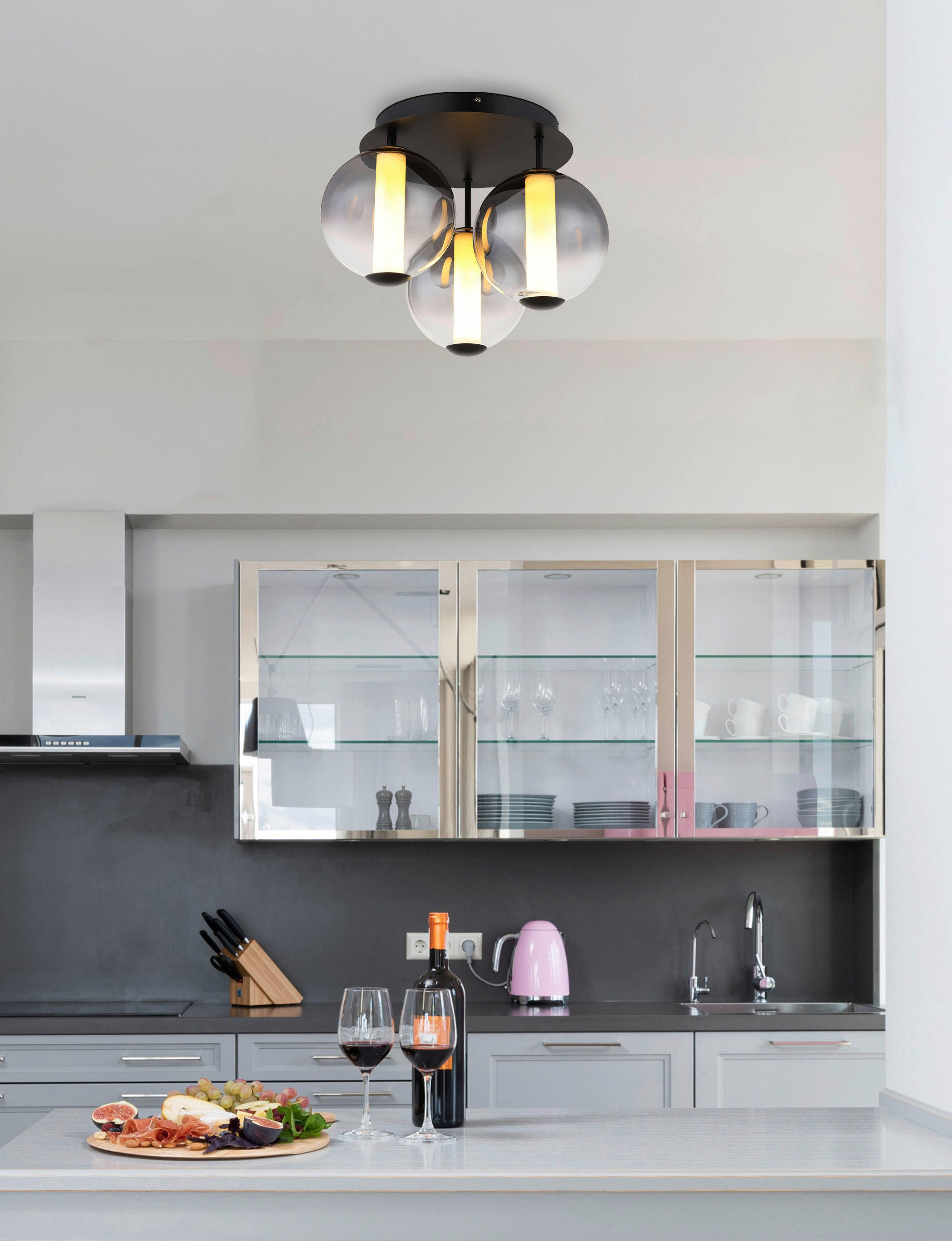 Thumbnail - GLOBO Deckenleuchte Rauch Opal mattschwarz Metall Glas H/D: ca. 29,5x38 cm 1 Brennstellen