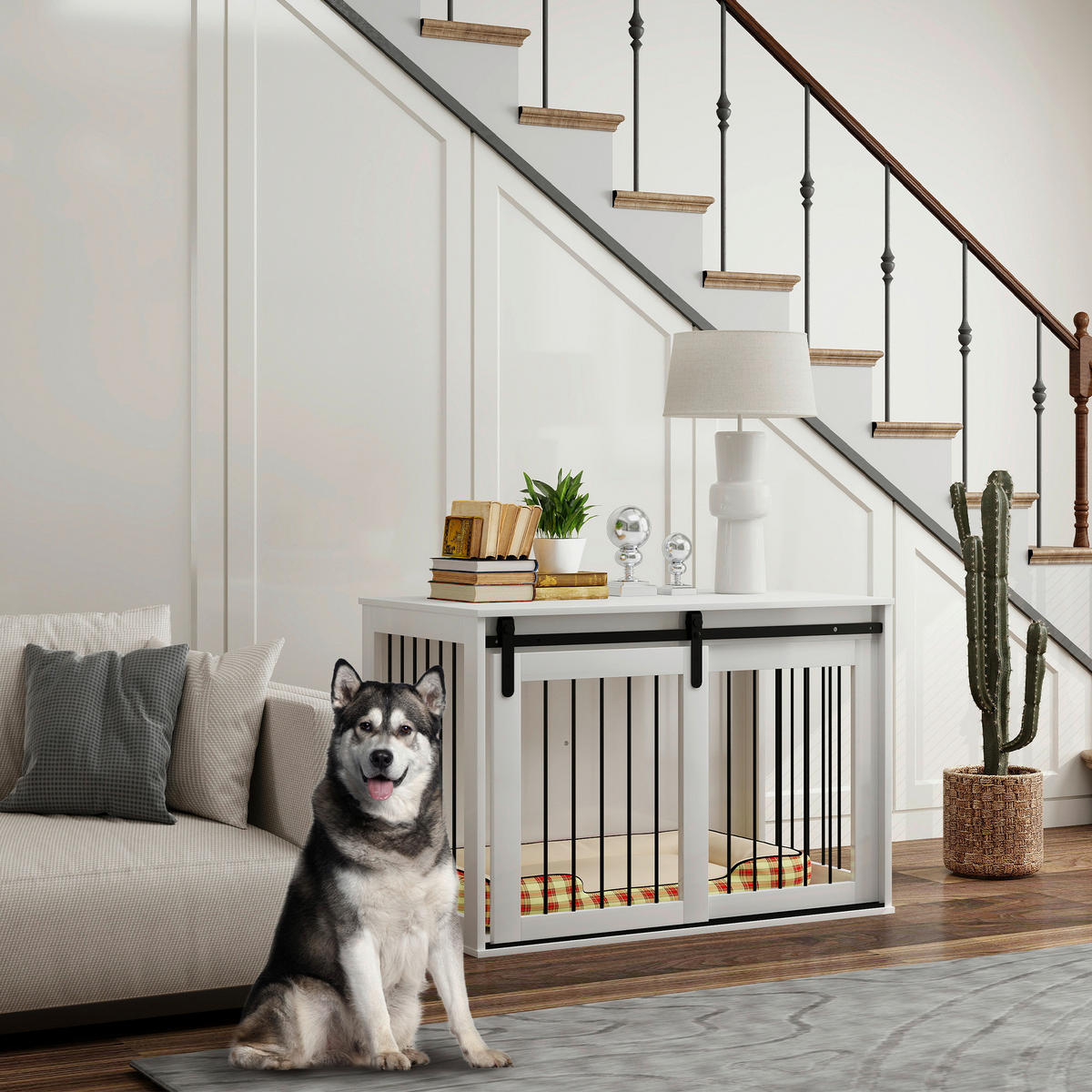 PawHut Hundekäfig weiß Stahl B/H/L: ca. 58x61x98 cm Hundekäfig - weiß (98,00/58,00/61,00cm) - PawHut