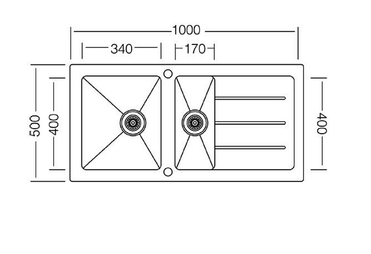 Respekta Einbauspüle New York 100 x 50 S schwarz Glas Edelstahl B/H/T: ca. 100x21x50 cm New York 100 x 50 S - schwarz (100,00/21,00/50,00cm) - Respekta