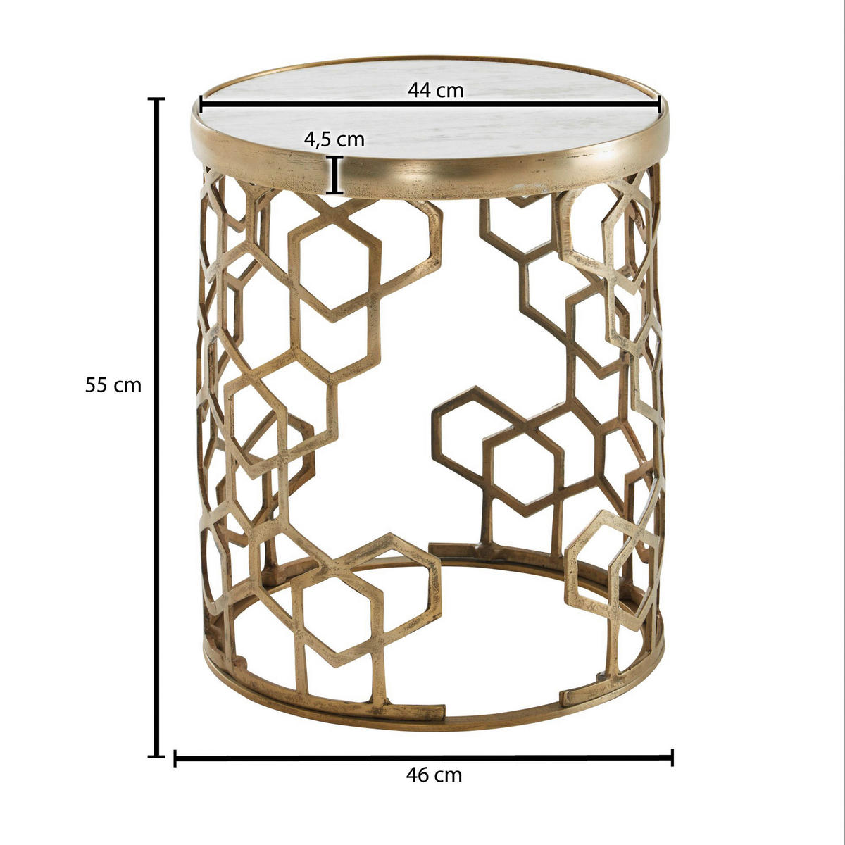 Beistelltisch gold Optik weiß Marmor Optik Aluminium Marmor B/H/T/D: ca. 46x46x55x44 cm Beistelltisch - gold/weiß (46,00/46,00/55,00cm) - Wohnling