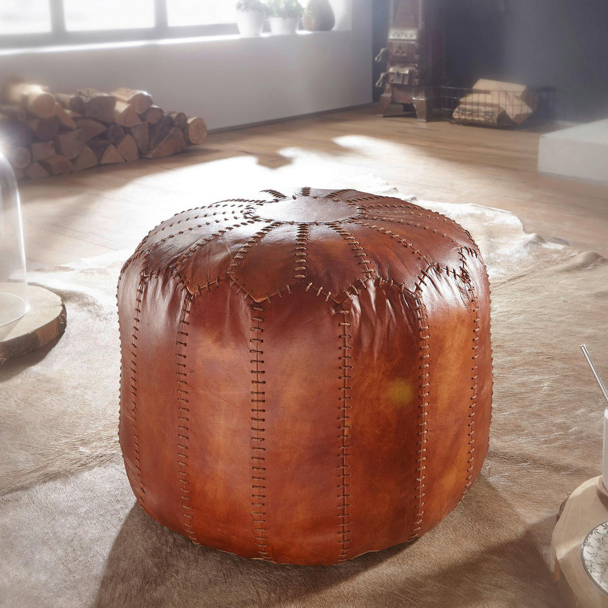 Wohnling Sitzhocker braun Leder B/H/T: ca. 52x42x52 cm Sitzhocker - braun (52,00/42,00/52,00cm) - Wohnling