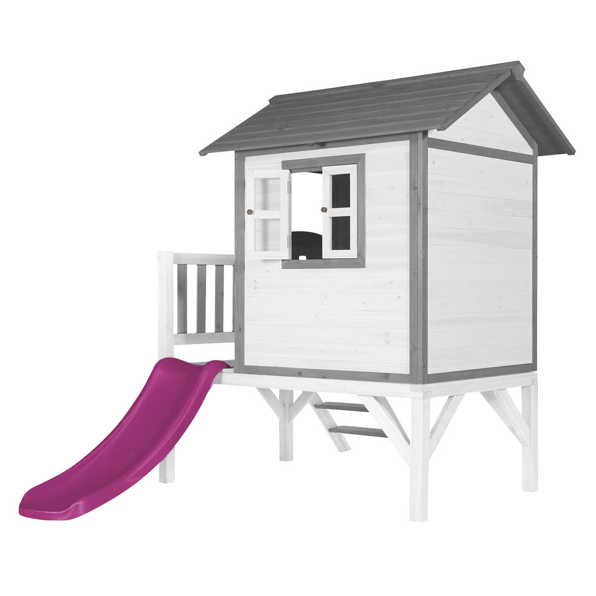 AXI Spielhaus Lodge XL grau B/H/T: ca. 240x189x167 cm Lodge XL - lila/weiß (240,00/189,00/167,00cm) - AXI