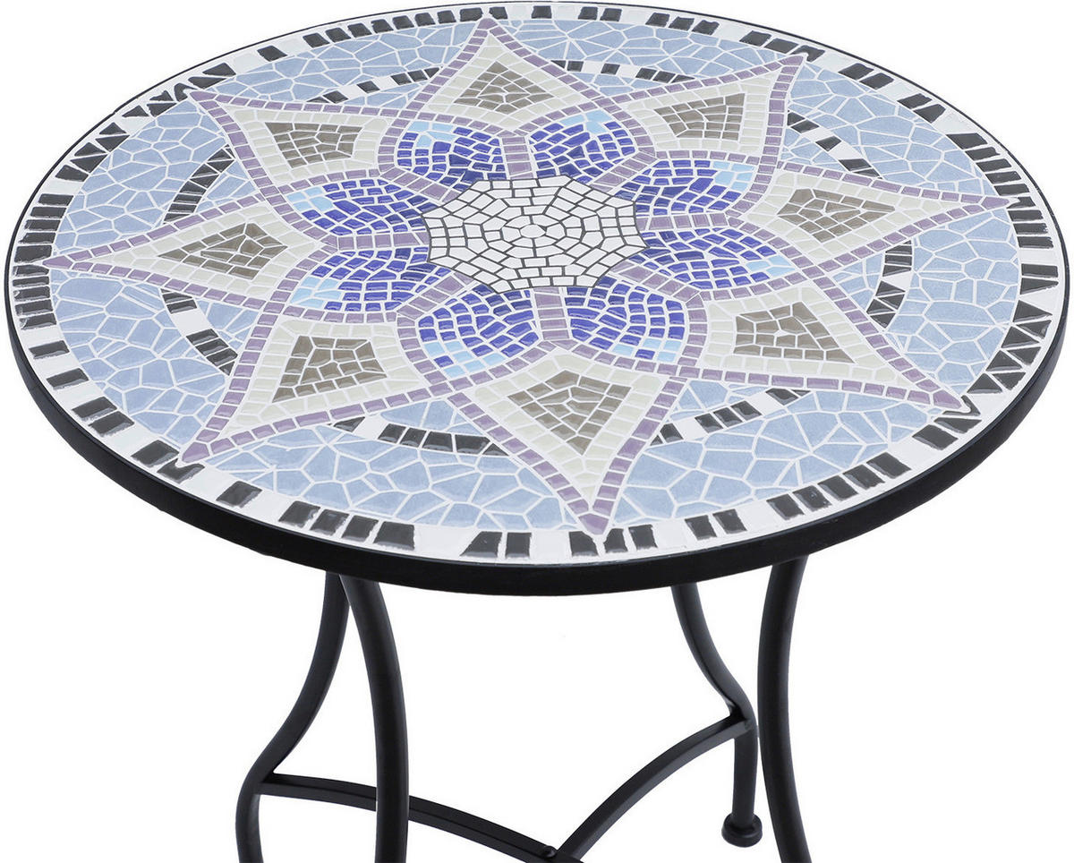 Outsunny Mosaiktisch blau Stahl H/D: ca. 71x60 cm Mosaiktisch_rund - blau/weiß (60,00/71,00cm) - Outsunny