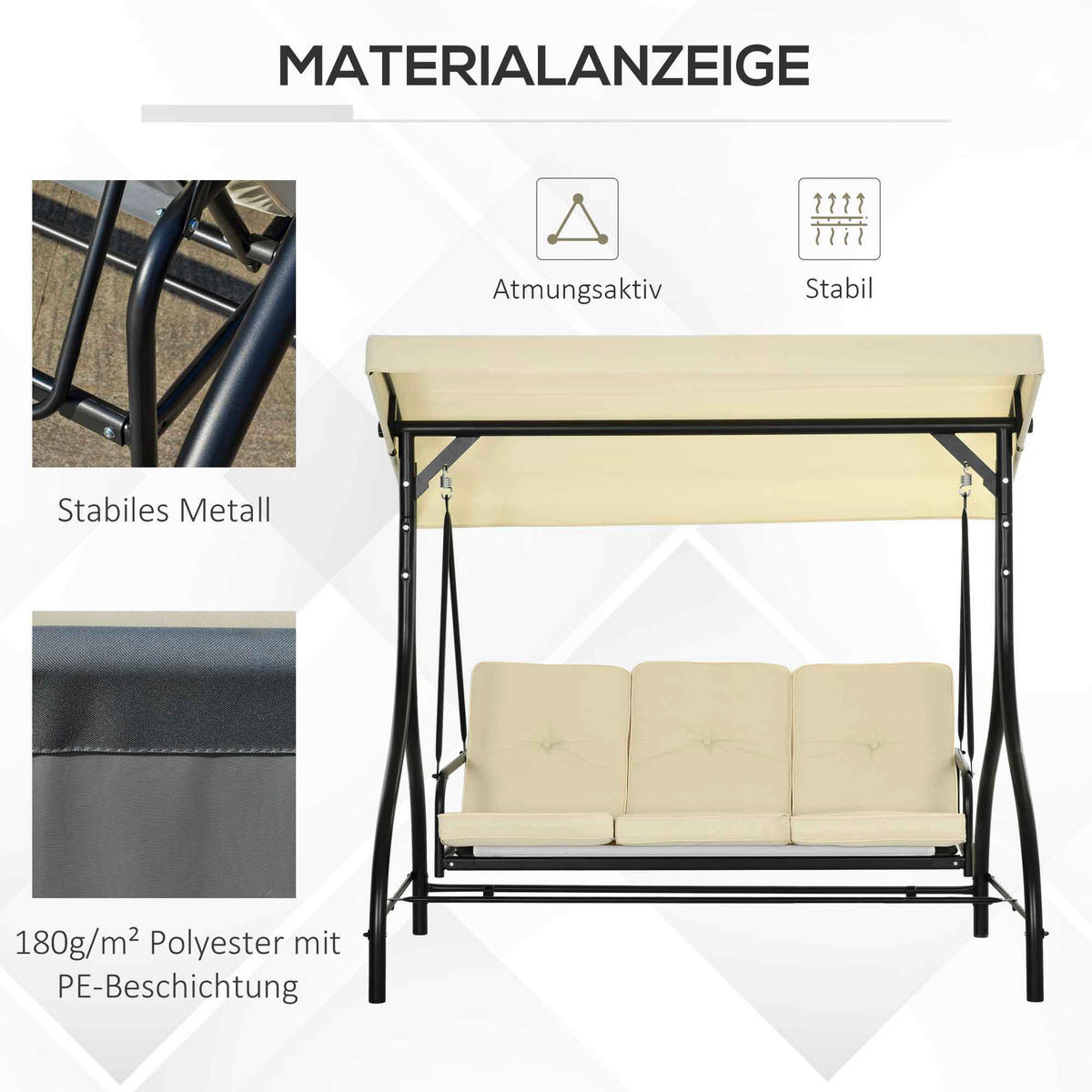 Outsunny Hollywoodschaukel beige Stahl B/H/L: ca. 117x175x195 cm Hollywoodschaukel - beige (195,00/117,00/175,00cm) - Outsunny