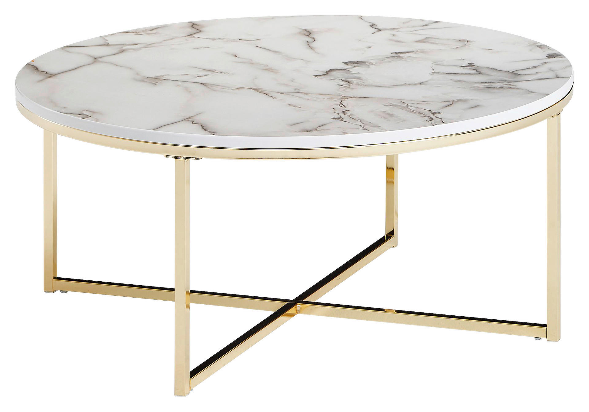 Wohnling Couchtisch weiß Marmor gold MDF Stahl B/H/T: ca. 80x35x80 cm Couchtisch - gold/weiß (80,00/35,00/80,00cm) - Wohnling