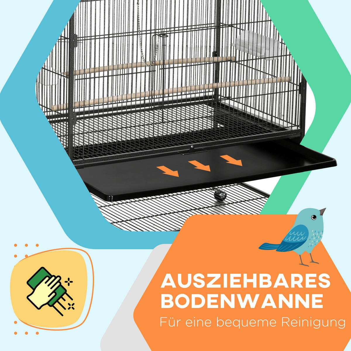 PawHut Tier-Zubehör grau Kunststoff B/H/L: ca. 57x94x153 cm Vogelkäfig - grau (153,00/57,00/94,00cm) - PawHut
