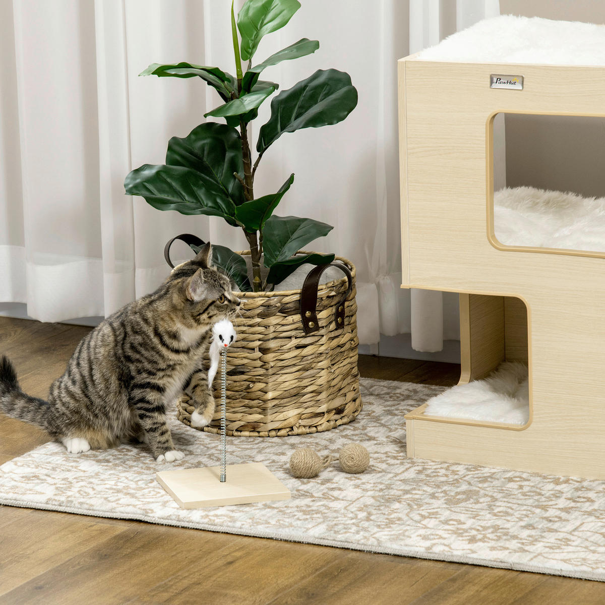 PawHut Katzenhaus Eiche Spanplatte B/H/L: ca. 34x60x34 cm Katzenhaus - Eiche (34,00/34,00/60,00cm) - PawHut