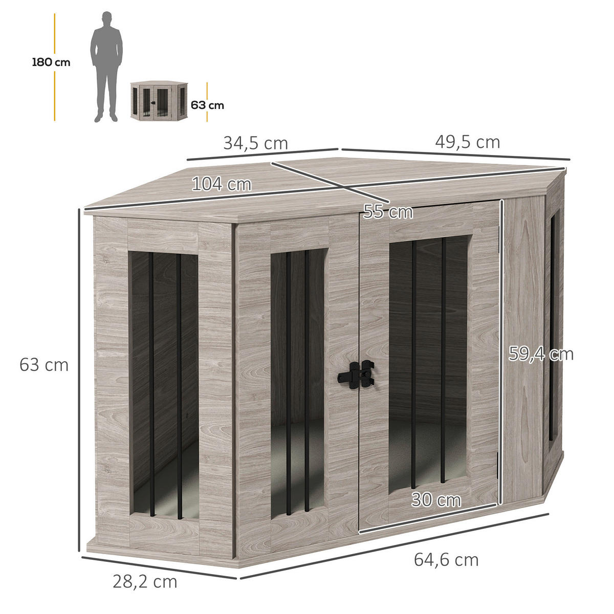 PawHut Hundekäfig walnuss Spanplatte B/H/L: ca. 55x63x104 cm Hundekäfig - walnuss (104,00/55,00/63,00cm) - PawHut