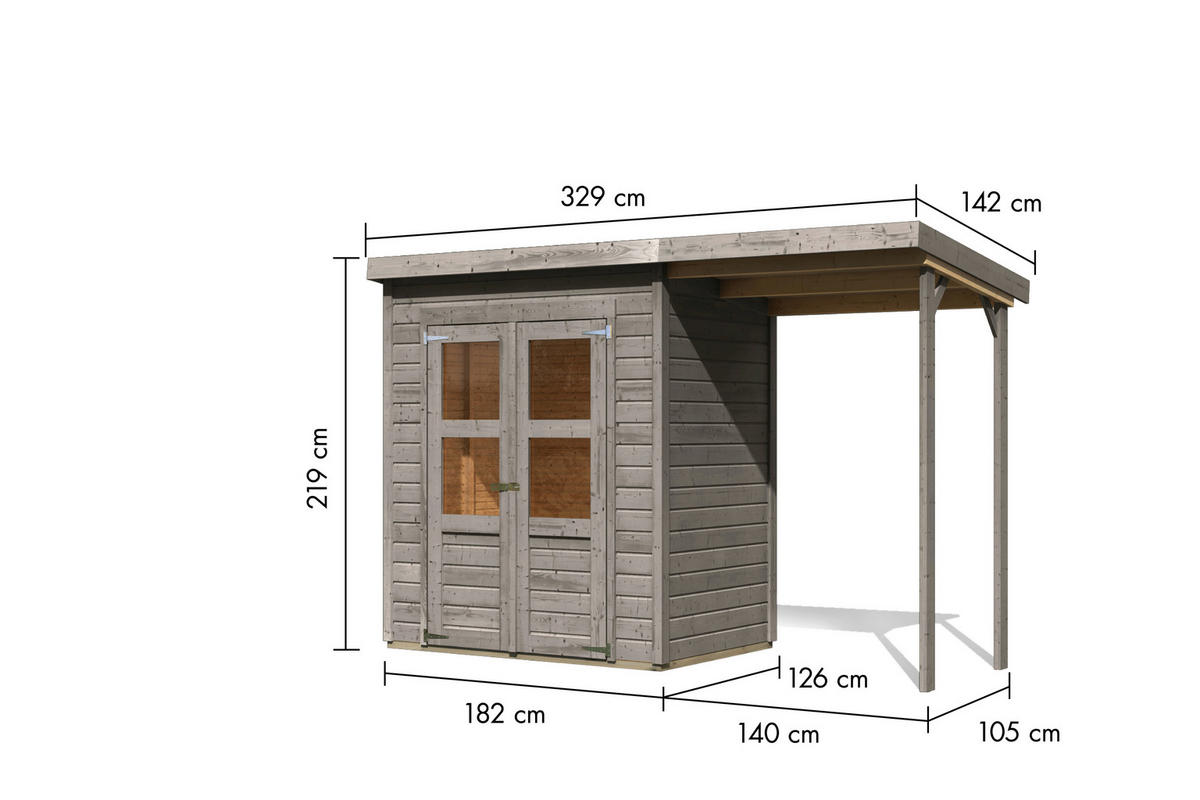 Karibu Gartenhaus Tony 0 grau B/H/T: ca. 182x219x126 cm Tony 0 - grau (182,00/219,00/126,00cm) - Karibu