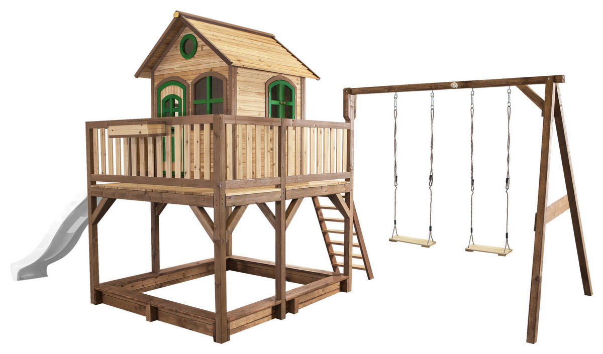 AXI Spielhaus Liam braun B/H/L: ca. 613x291x277 cm Liam - braun/weiß (277,00/613,00/291,00cm) - AXI
