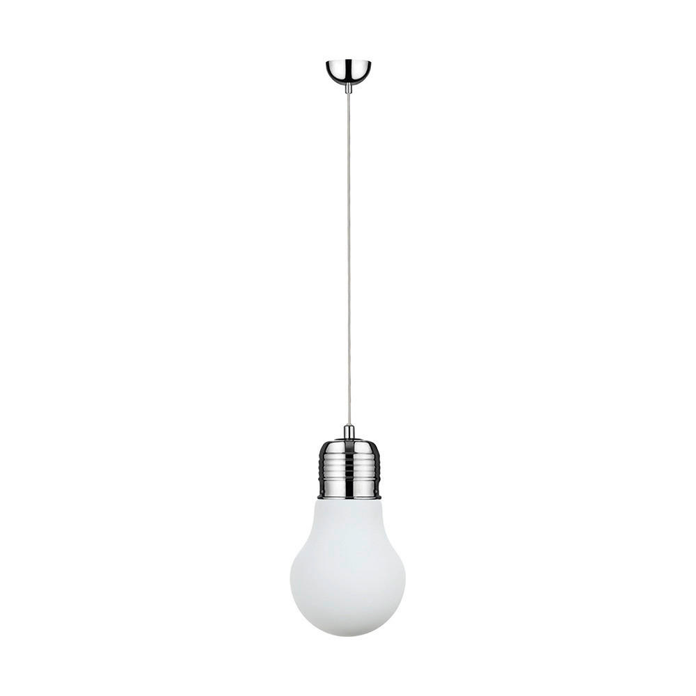 Britop Lighting Pendelleuchte 2820102 weiß Chrom Glas Metall D: ca. 28 cm E27 1 Brennstellen Bulb - weiß/Chrom (28,00cm) - Britop Lighting