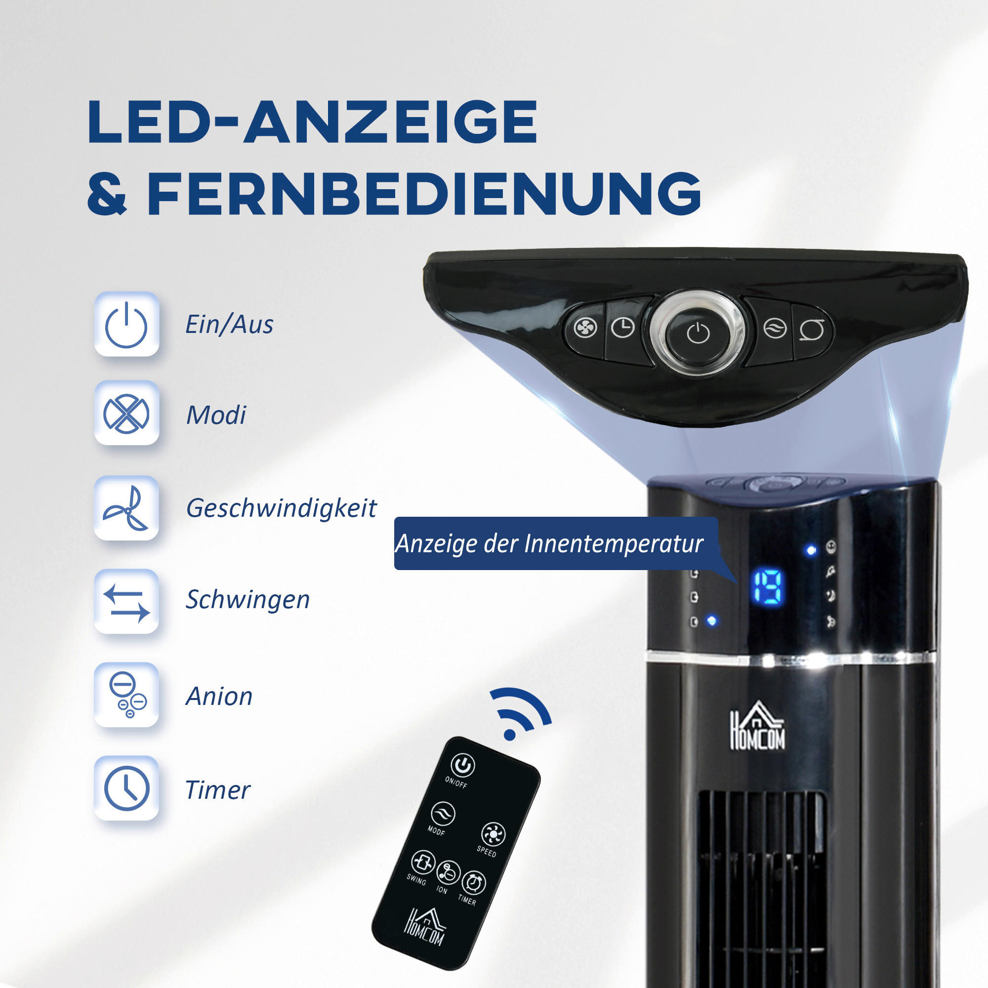 HOMCOM Ventilator schwarz Polypropylen Kunststoff Edelstahl B/H/L: ca. 32x32x106,8 cm Turmventilator - schwarz (106,80/32,00/32,00cm) - HOMCOM