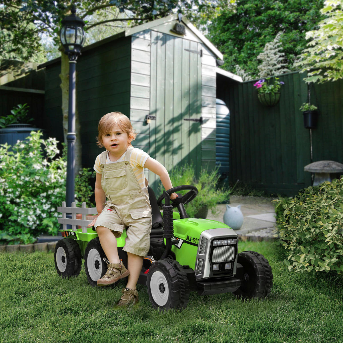 HOMCOM Kinder Elektro-Traktor grün B/H/L: ca. 50x52,5x136,5 cm Kinder Elektro-Traktor - grün (136,50/50,00/52,50cm) - HOMCOM
