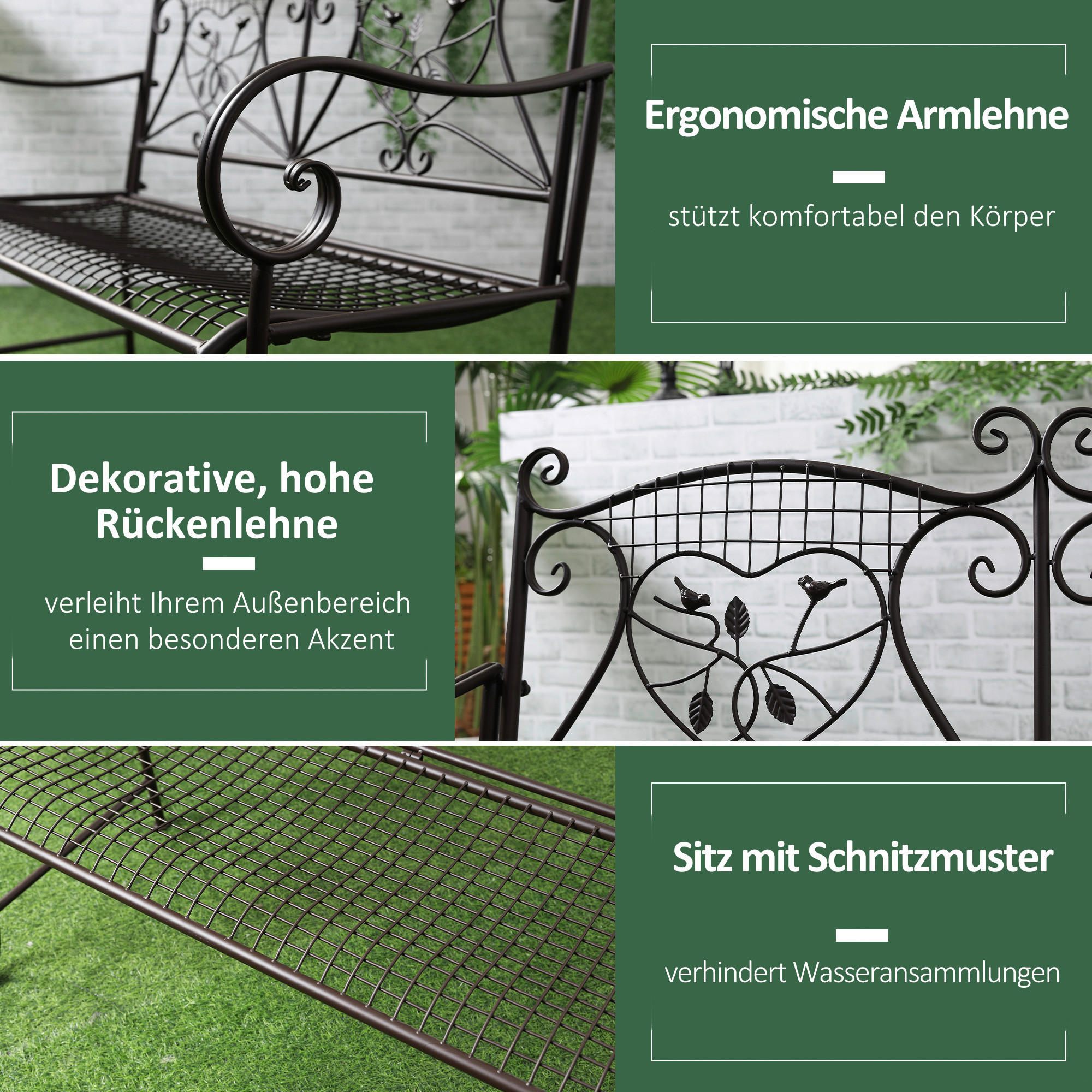 Outsunny Gartenbank kaffee Metall B/H/L:...