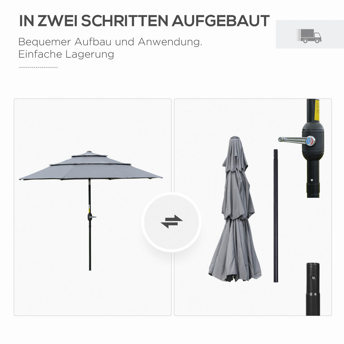 Outsunny Sonnenschirm dunkelgrau Stahl H/D: ca. 235x265 cm Sonnenschirm - schwarz/dunkelgrau (265,00/235,00cm) - Outsunny