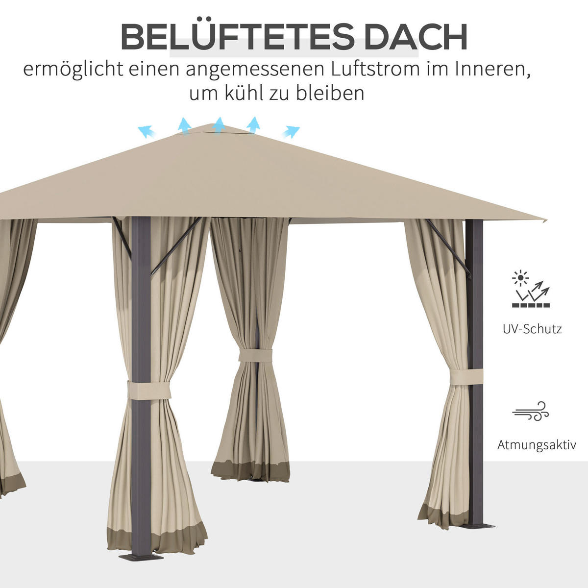 Outsunny Pavillon khaki Aluminium B/H/L: ca. 297x260x297 cm Pavillon - khaki (297,00/297,00/260,00cm) - Outsunny