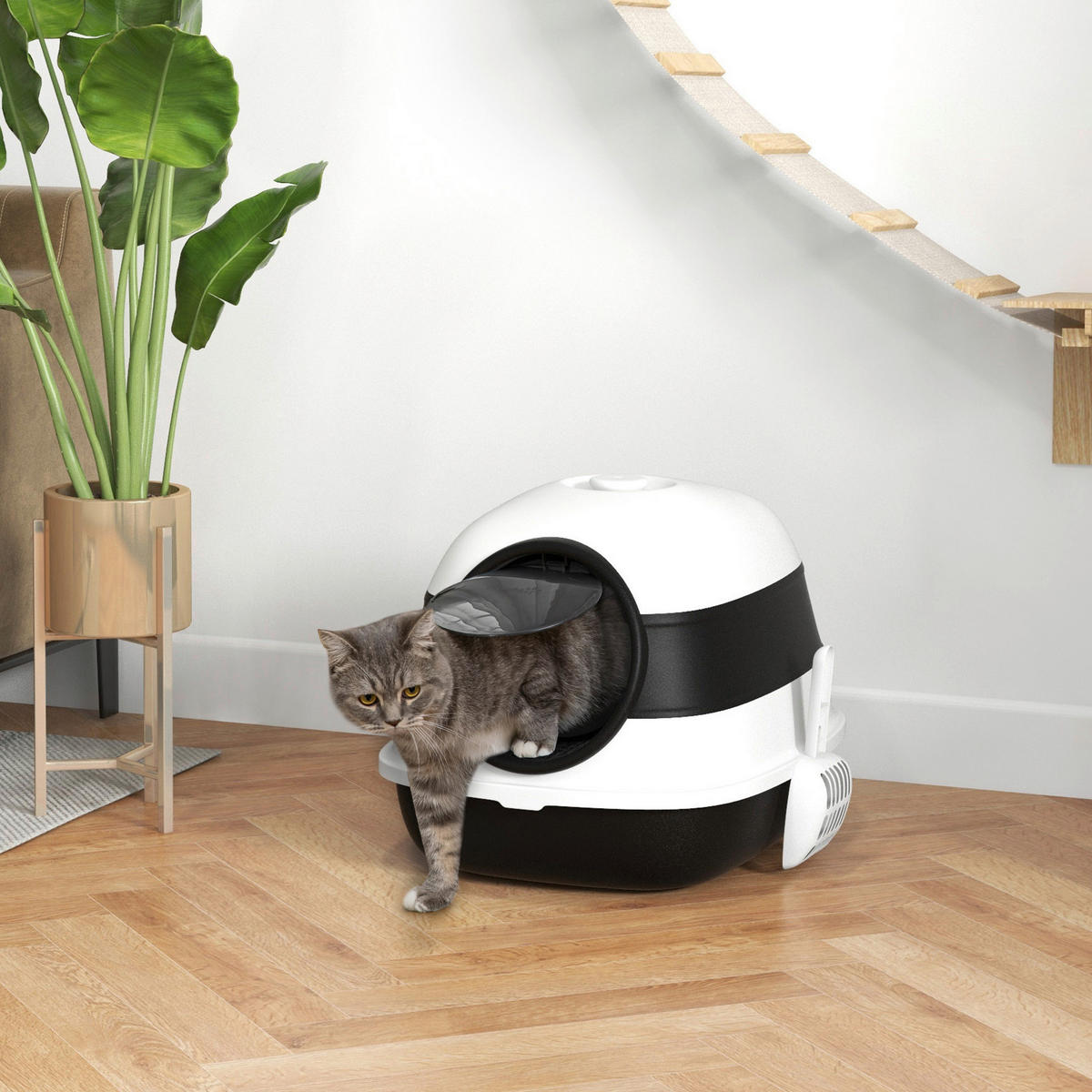 PawHut Katzentoilette schwarz Kunststoff B/H/L: ca. 41x38x52 cm Katzentoilette - weiß/schwarz (52,00/41,00/38,00cm) - PawHut