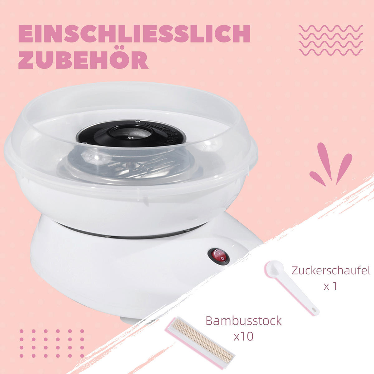 HOMCOM Küchengerät weiß Edelstahl Polypropylen B/H/L: ca. 26x27x18 cm Zuckerwattemaschine - weiß (18,00/26,00/27,00cm) - HOMCOM