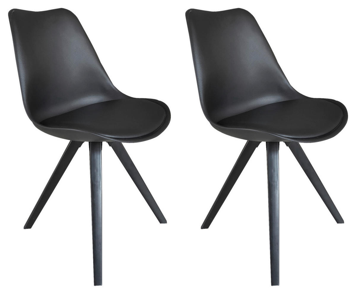 Stuhl KIRA  2er-Set schwarz schwarz schwarz Kunststoff Kunstleder Metall B/H/T: ca. 48x86x55,5 cm KIRA  2er-Set - schwarz (48,00/86,00/55,50cm) - byLIVING