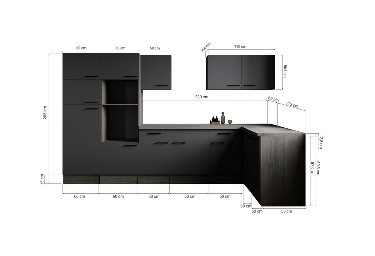 Winkelküche Oliver B/H/T: ca. 340x205x172 cm Oliver - Eiche/grau (340,00/205,00/172,00cm) - Respekta