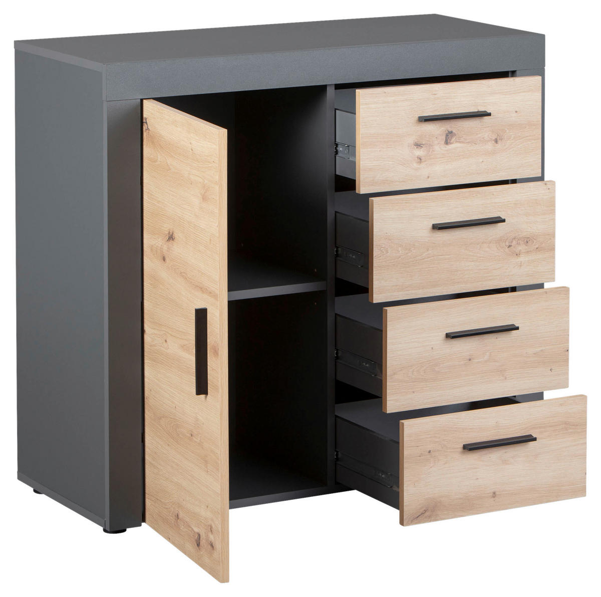 Kommode Corbeto 1T4S anthrazit Artisan Nachbildung B/H/T: ca. 94x86x40 cm Corbeto 1T4S - anthrazit (94,00/86,00/40,00cm) - Inter Link