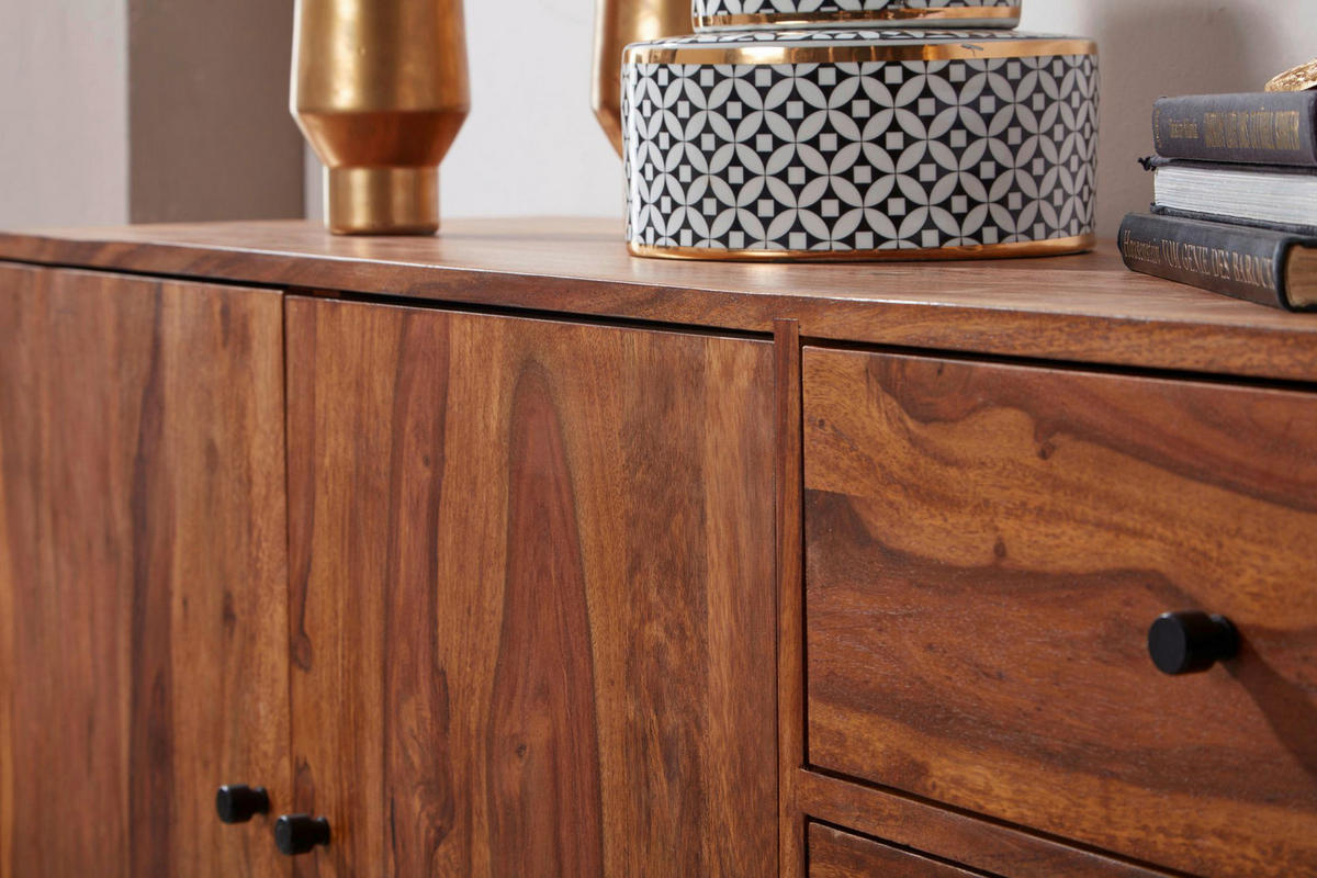 Sideboard schwarz lackiert natur beschichtet B/H/T: ca. 145x75x40 cm Sideboard - natur/schwarz (145,00/75,00/40,00cm) - Wohnling