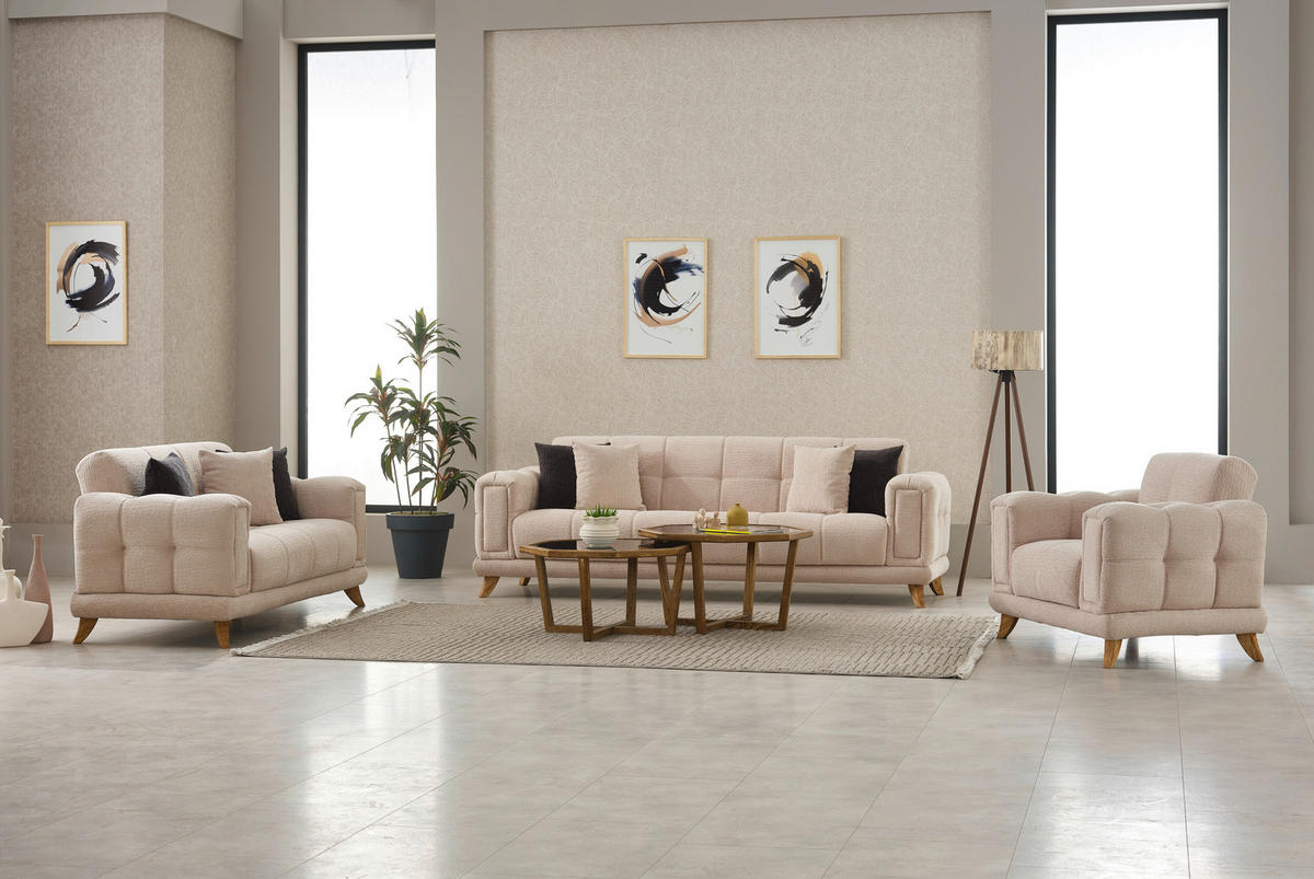 Sofa 3-2-1 Rixos beige Webstoff Rixos - beige/Eiche