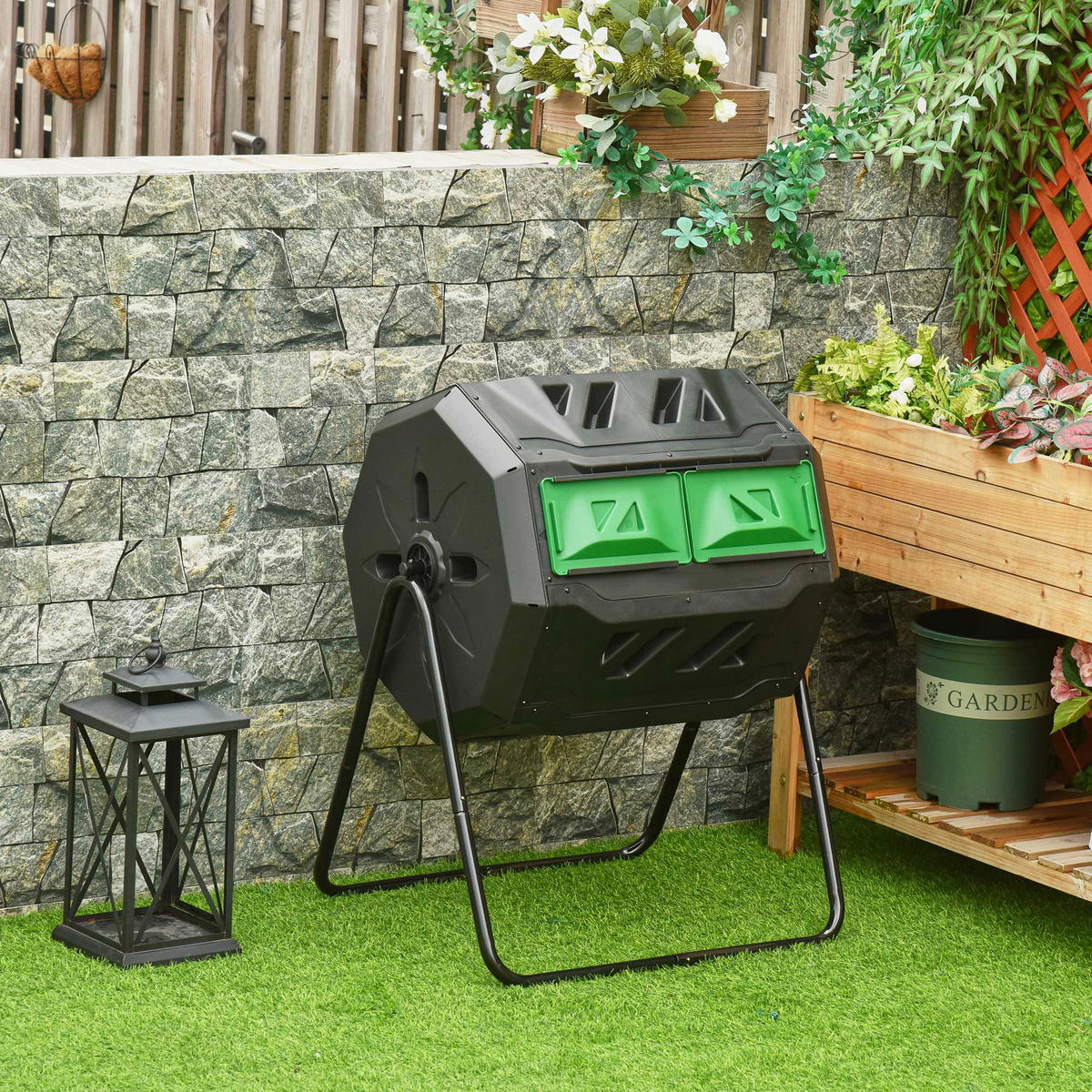 Outsunny Komposttrommel schwarz B/H/L: ca. 65x96x71 cm Trommelkomposter - schwarz (71,00/65,00/96,00cm) - Outsunny