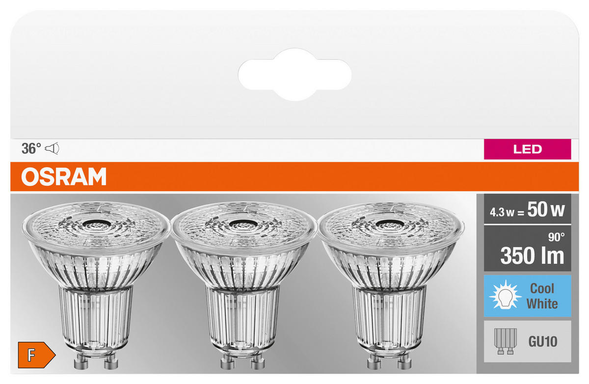 OSRAM Reflektorlampe AC2705 3er Pack GU10 LED-Reflektorlampe_3erPack GU10 - klar (5,10cm) - OSRAM