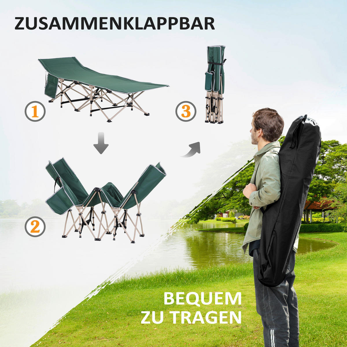 Outsunny Campingartikel B/H/L: ca. 68x190x52 cm Feldbett - grün (52,00/68,00/190,00cm) - Outsunny