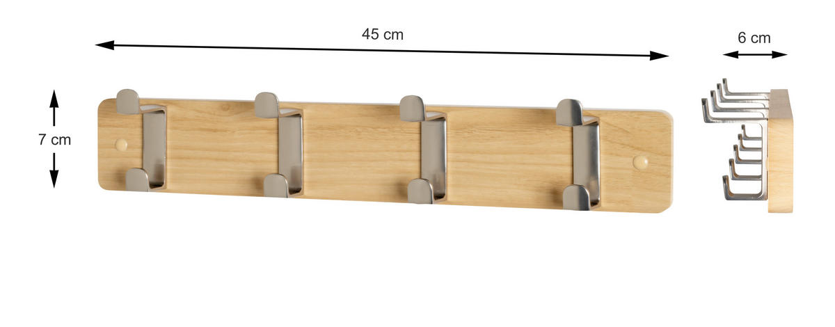Garderobenleiste  Eiche hell Nachbildung Edelstahl Optik B/H/T: ca. 45x7x6 cm Freddy_4_Garderobenleiste_55600 - Eiche (45,00/7,00/6,00cm)