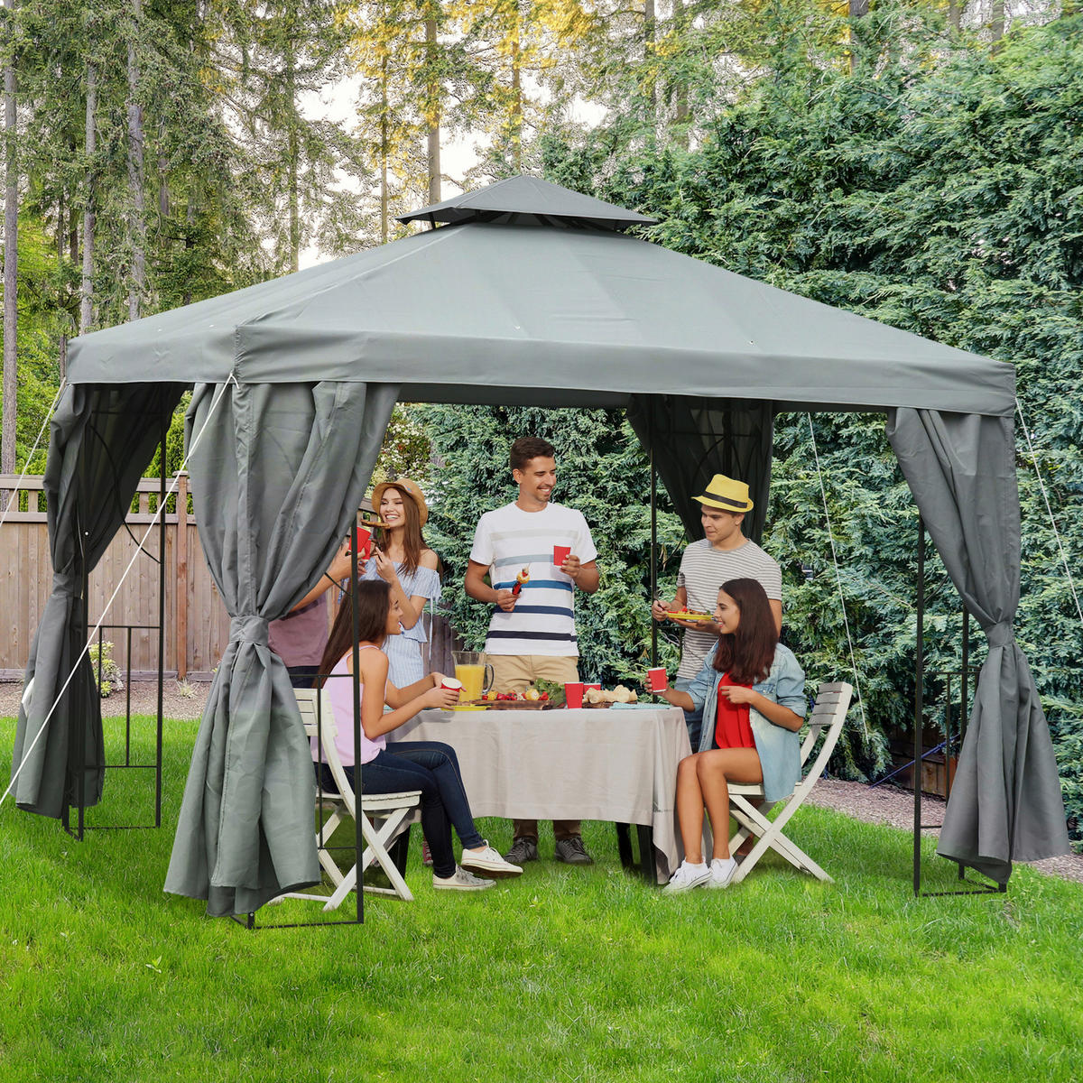 Outsunny Pavillon dunkelgrau Metall B/H/L: ca. 295x270x295 cm Pavillon - dunkelgrau (295,00/295,00/270,00cm) - Outsunny