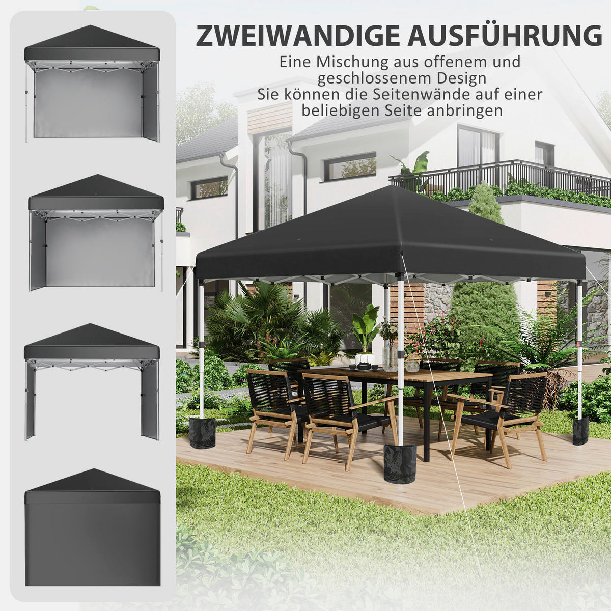Outsunny Pavillon schwarz Polyester B/H/L: ca. 297x297x274 cm Faltpavillon - schwarz (274,00/297,00/297,00cm) - Outsunny