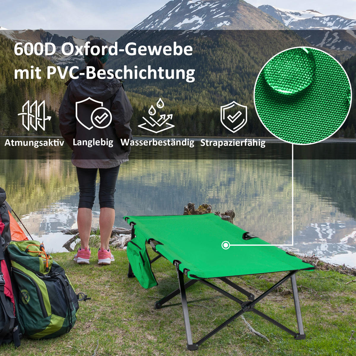 Outsunny Campingbett B/H/L: ca. 65x40x195 cm Campingbett - schwarz/grün (195,00/65,00/40,00cm) - Outsunny