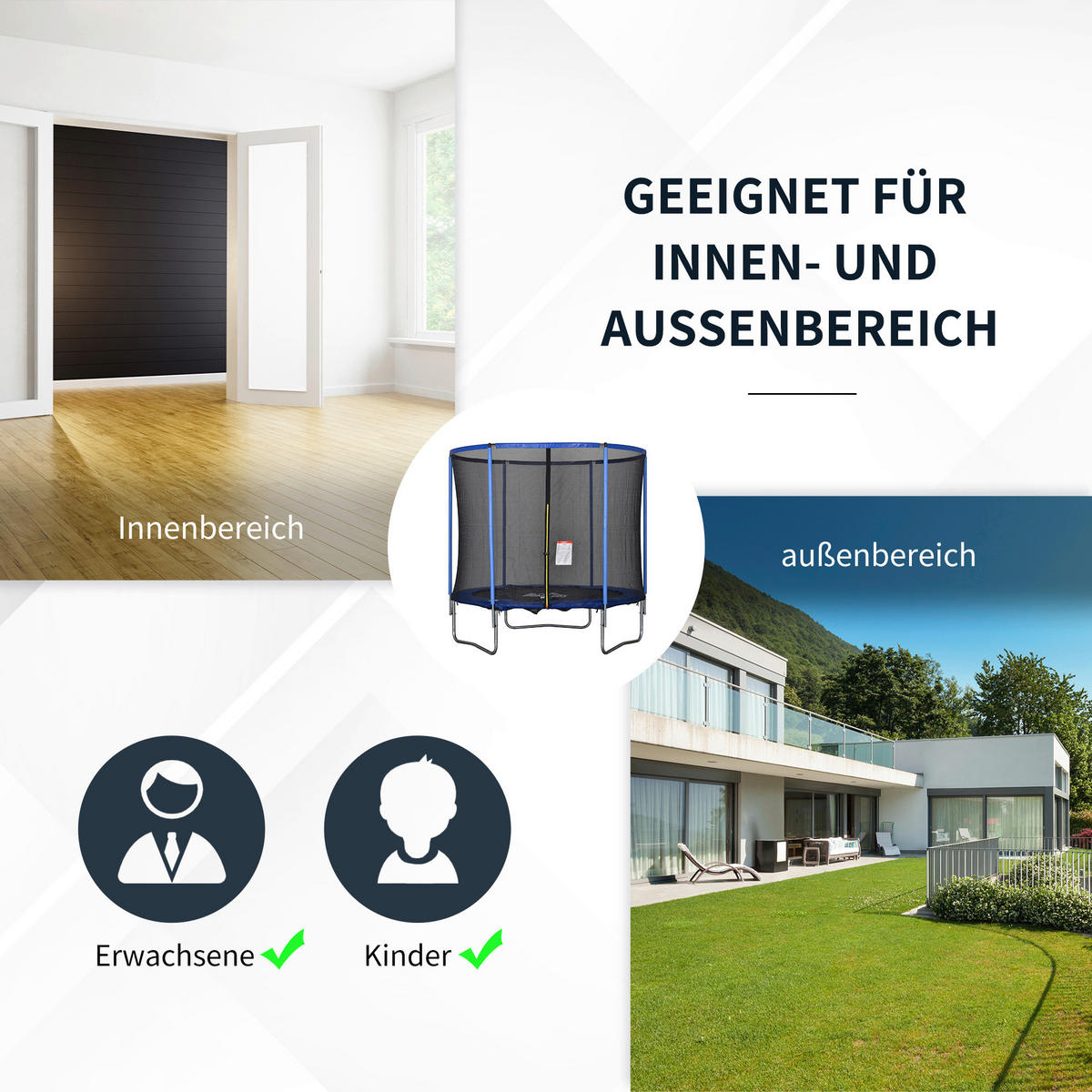 HOMCOM Trampolin blau B/H/L: ca. 244x244x240 cm Gartentrampolin - blau/schwarz (240,00/244,00/244,00cm) - HOMCOM