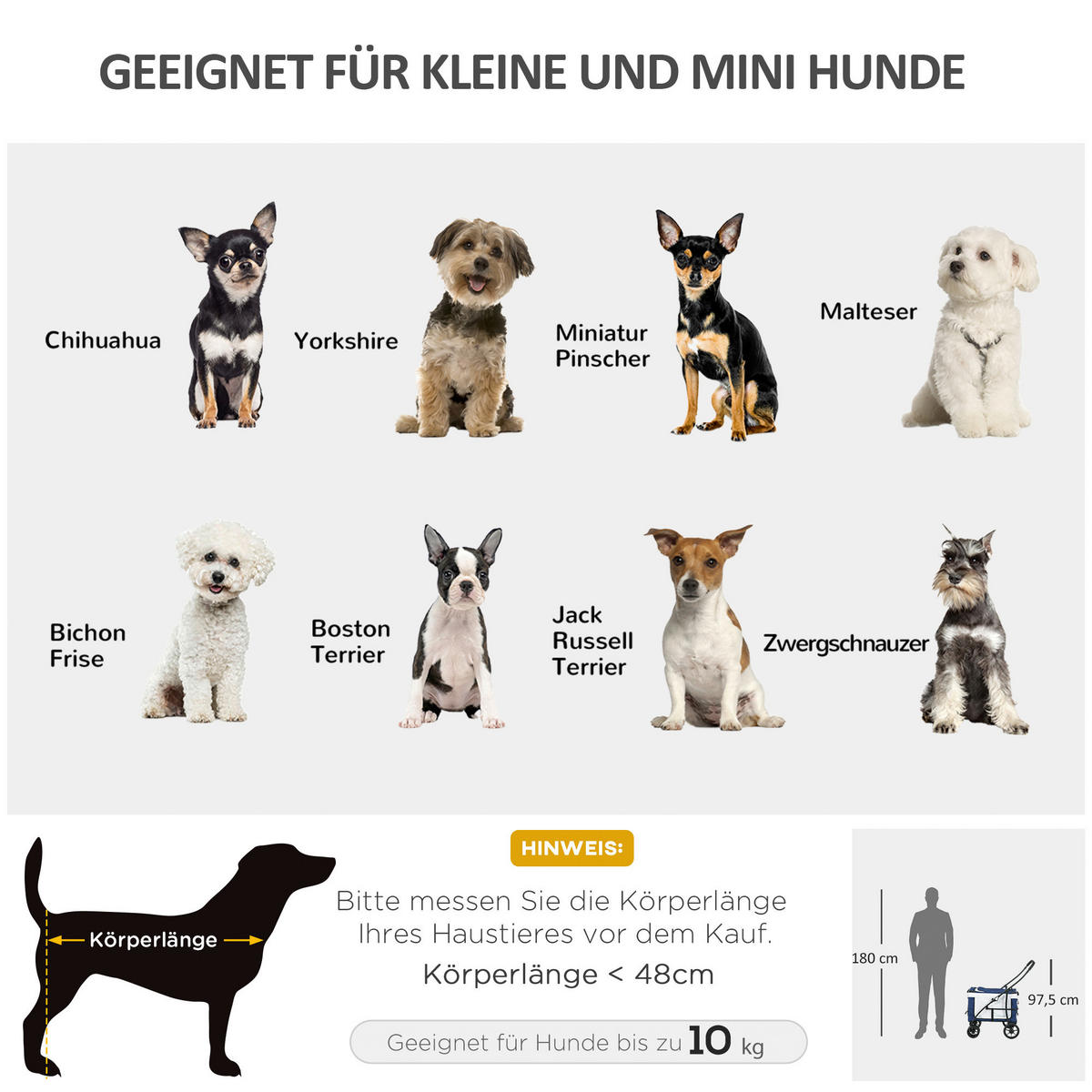PawHut Hunde-Zubehör blau Polyester B/H/L: ca. 58x81x97,5 cm Hundebuggy - blau (97,50/58,00/81,00cm) - PawHut