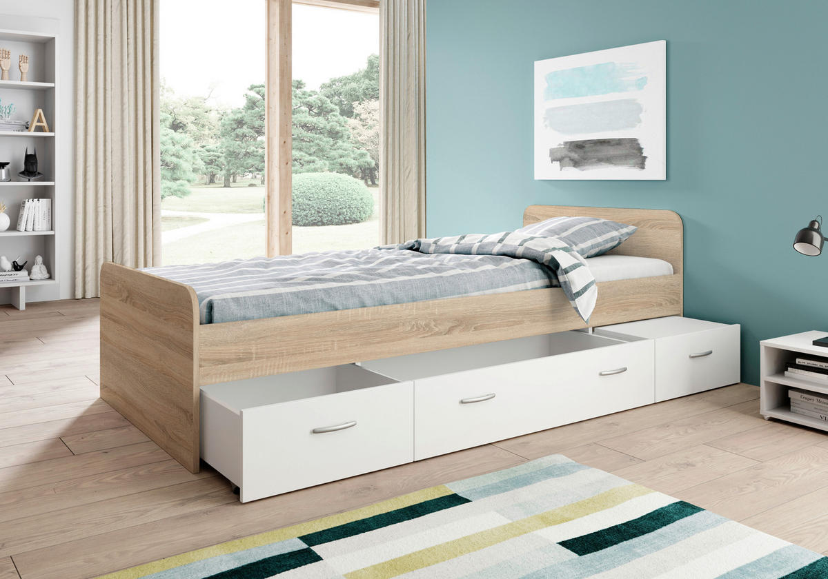 Jugendbett Eiche Sonoma Nachbildung Boro_Jugendbett - Eiche/weiß