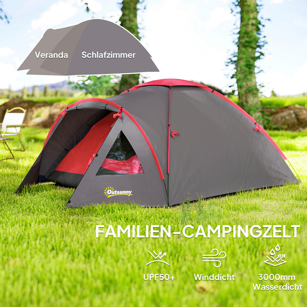 Outsunny Campingzelt grau Polyester B/H/L: ca. 215x130x315 cm Campingzelt - grau (315,00/215,00/130,00cm) - Outsunny