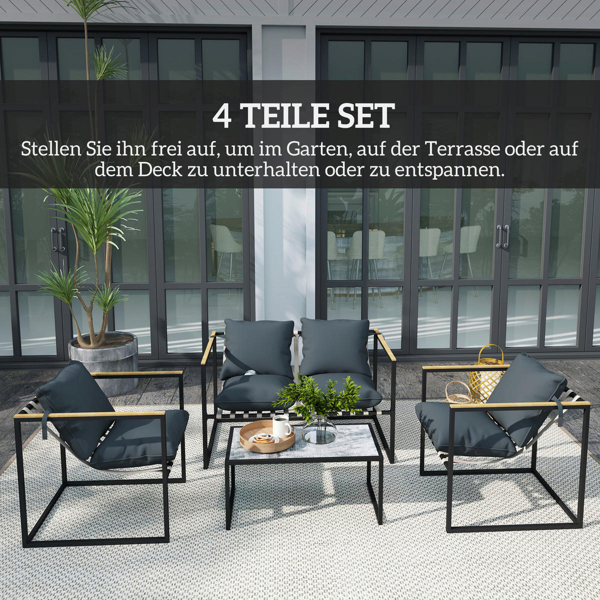 Outsunny Gartenmöbel-Set grau Polyester B/H/L: ca. 70x67x114 cm Gartenmöbel-Set - grau (114,00/70,00/67,00cm) - Outsunny
