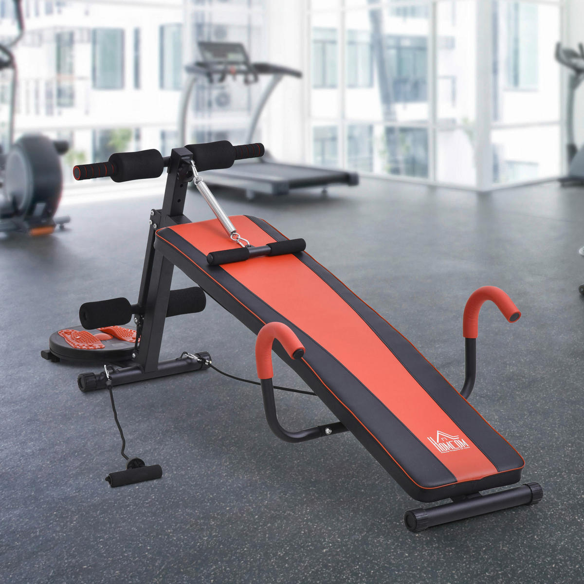 HOMCOM Sit-Up-Bank schwarz Stahl B/H/L: ca. 53x60x166 cm Sit-Up-Bank verstellbar - rot/schwarz (166,00/53,00/60,00cm) - HOMCOM