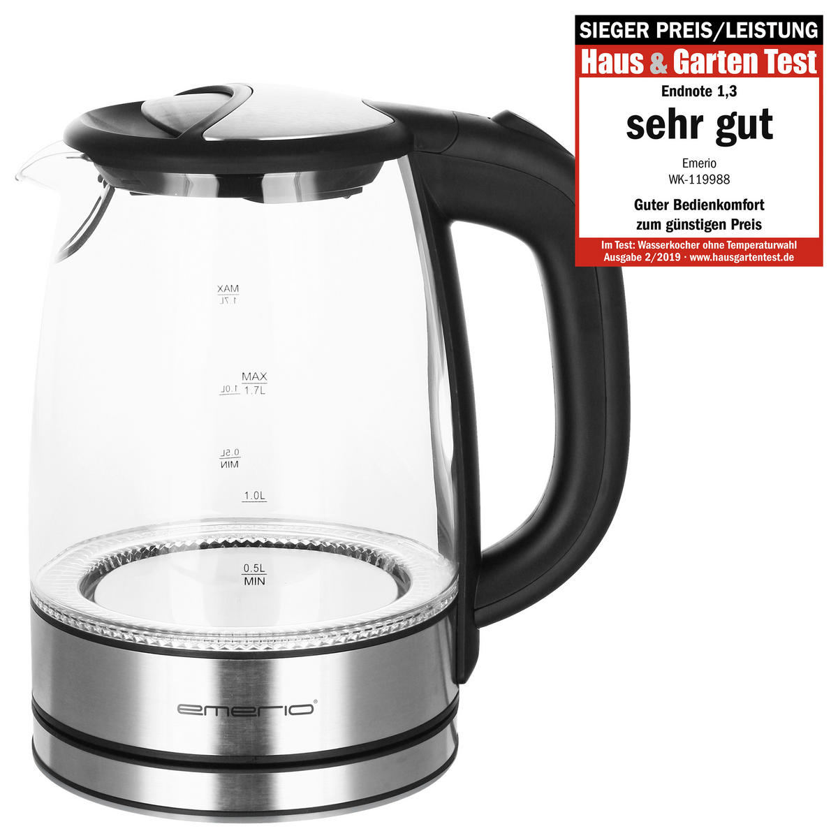 Emerio Glas-Wasserkocher Wasserkocher_Glas WK-119988.7 - schwarz - Emerio