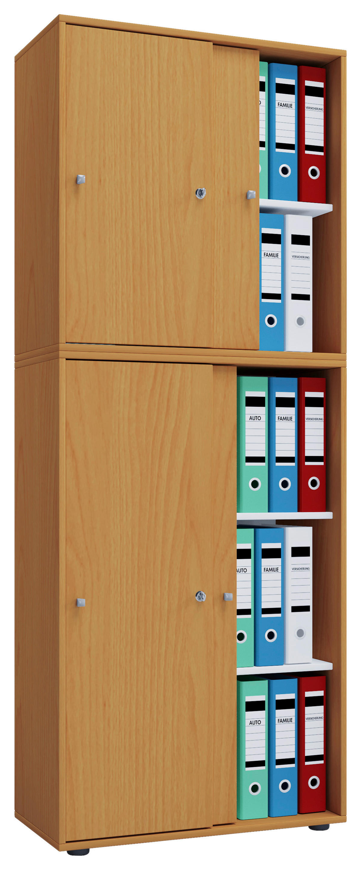 Büroschrank Lona XXL mit Schiebetüren buche Nachbildung weiß B/H/T: ca. 70x184x37 cm Lona XXL mit Schiebetüren - weiß/buche (70,00/184,00/37,00cm) - VCM Möbel