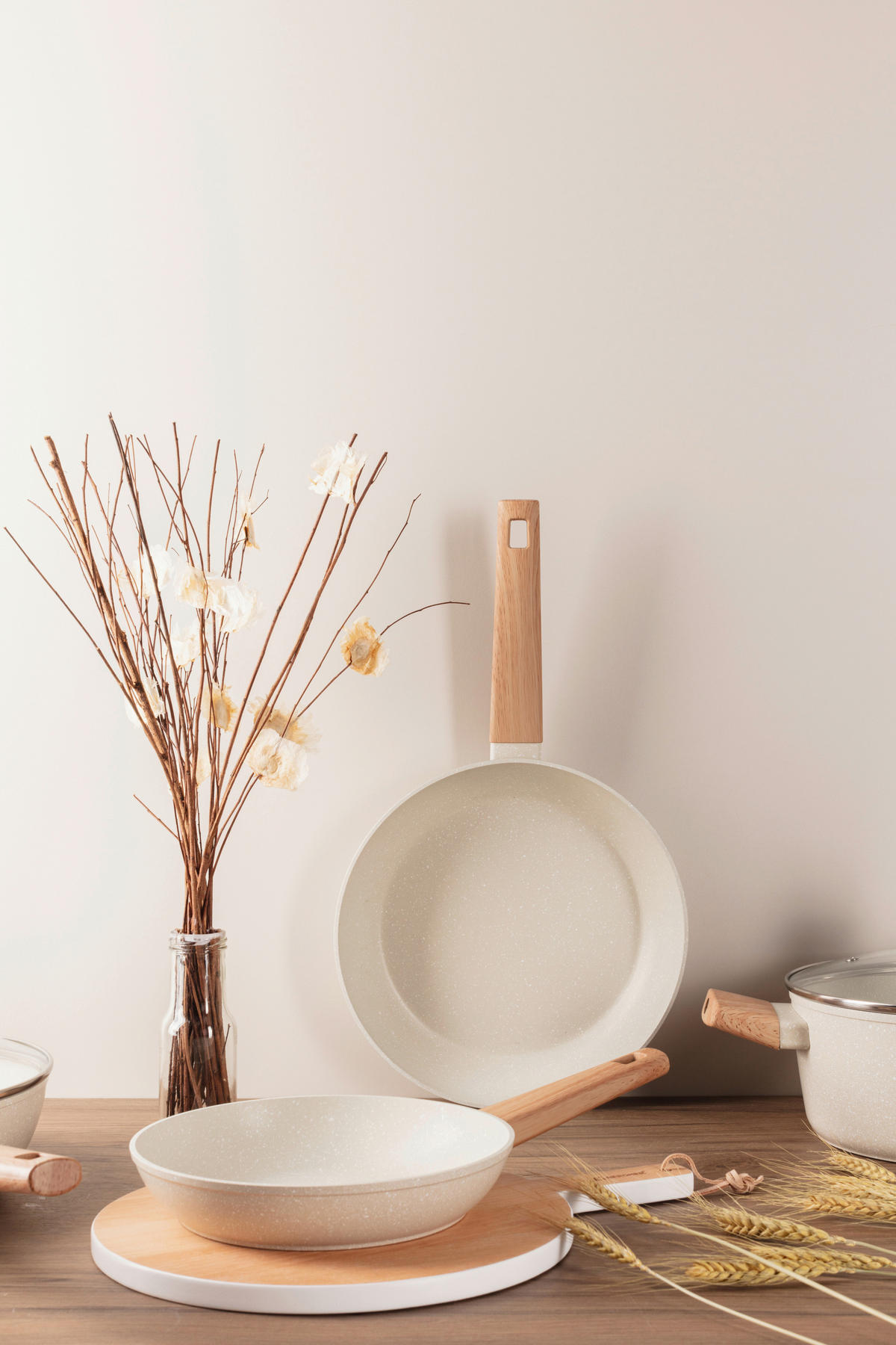 BERGNER Bratpfannen-Set NATURALLY weiß Alu NATURALLY - braun/weiß (45,80/27,00/14,00cm) - BERGNER