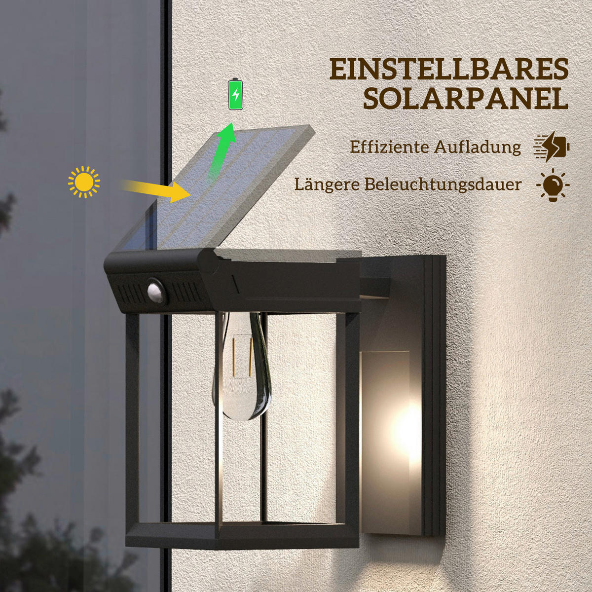 Solar Wandleuchte schwarz Kunststoff B/H/L: ca. 24x24x14 cm Solar Wandleuchte - schwarz (14,00/24,00/24,00cm) - Outsunny