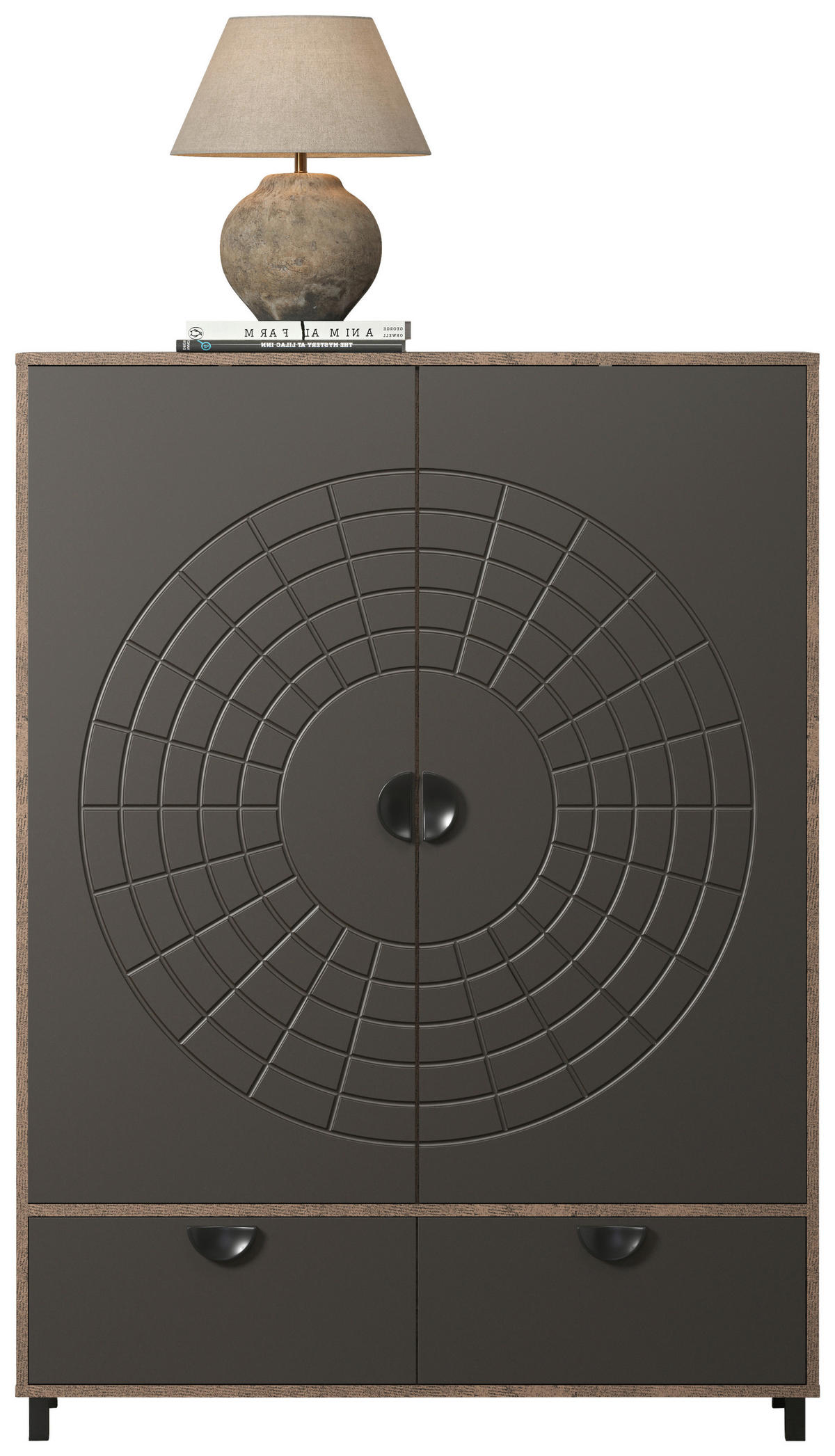 Highboard Fusion Eiche dunkel Nachbildung bronze Optik B/H/T: ca. 120x163x42 cm Fusion - Eiche/bronze (120,00/163,00/42,00cm)